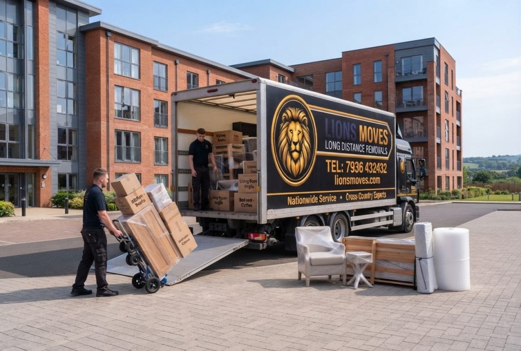Long Distance Removals truck transporting household furniture